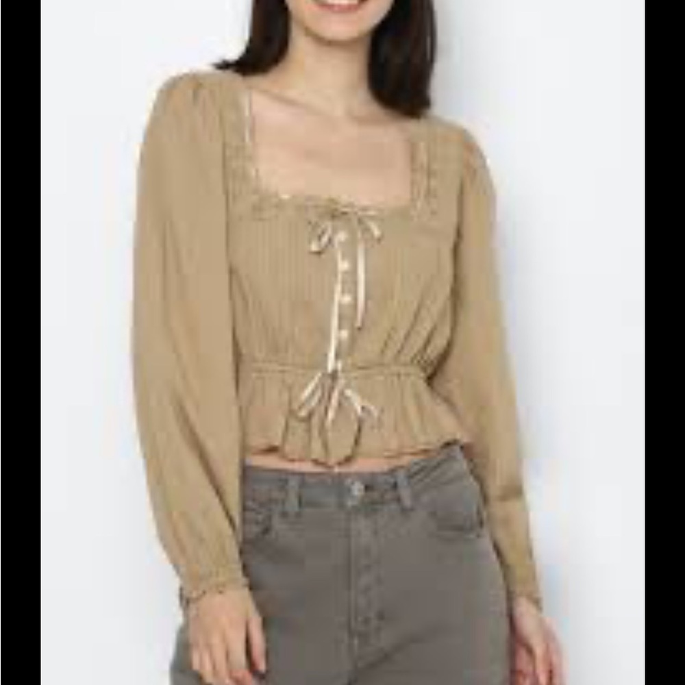 American Eagle Beige Cotton Peasant Style Peplum Top XS